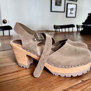 MIA Taupe Women's Mules with Wooden Heel